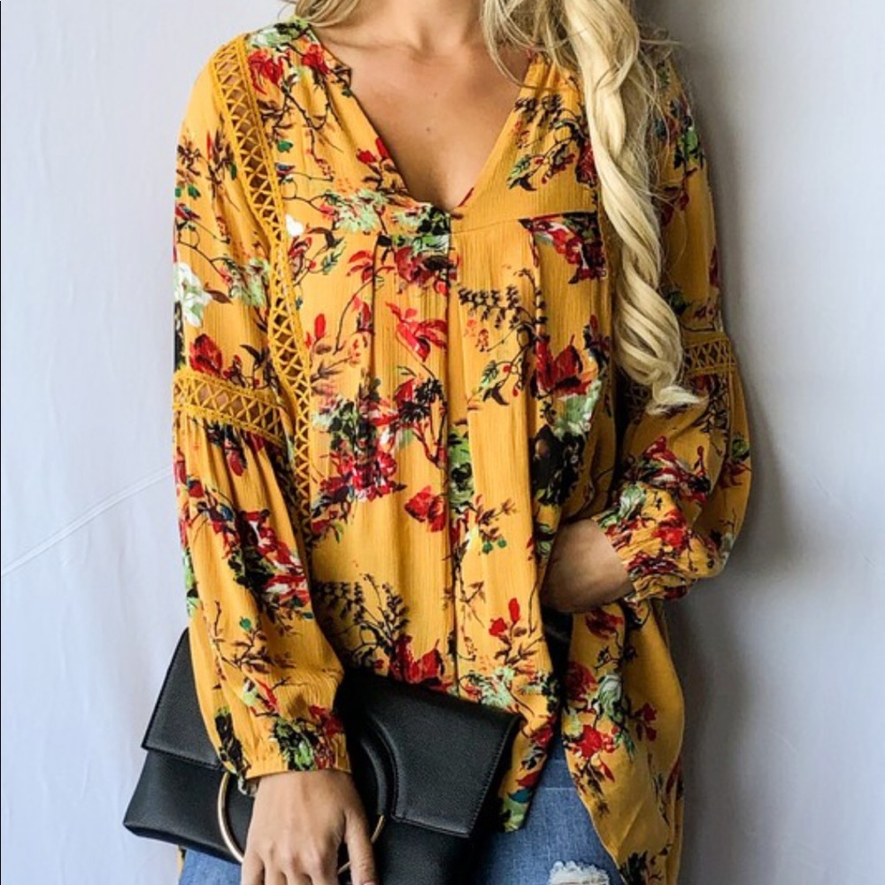 Lace Trim Floral Printed Tunic